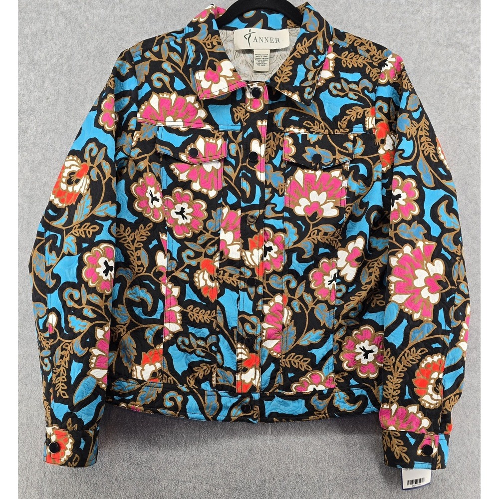New Vtg Tanner For Doncaster Women Sz 12 Zip Jacket Quilted Floral Y2K‎ Bright